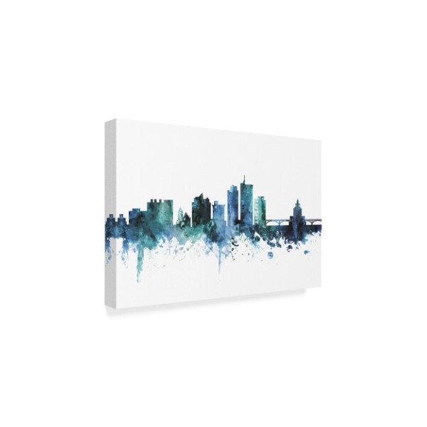 Michael Tompsett 'Cedar Rapids Iowa Blue Teal Skyline' Canvas Art,22x32